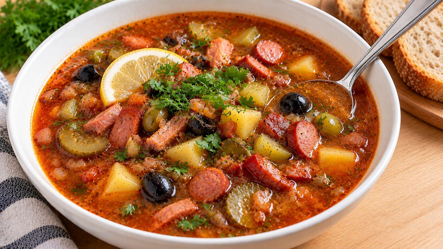 Рецепт: Солянка проста домашня (з сосисками)